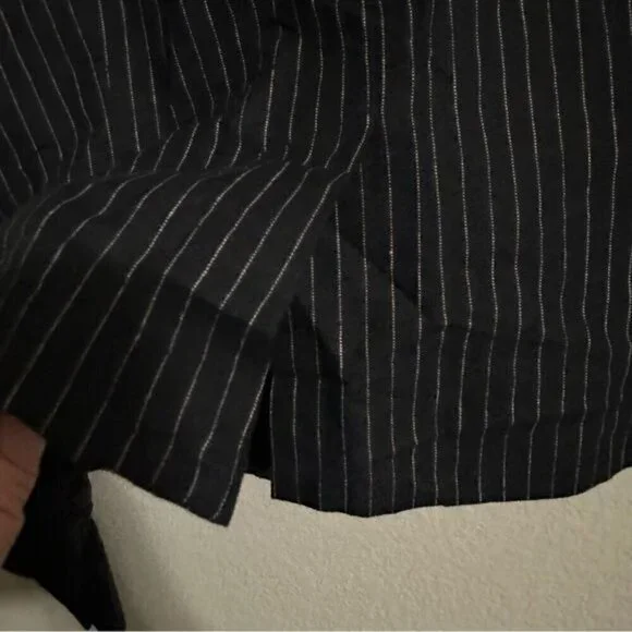 Max Studio Black Pinstripe Fully Lined Linen Blazer Jacket-Size 12 - Picture 9 of 11